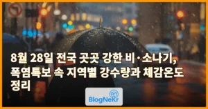 8월 28일 전국 곳곳 강한 비·소나기, 폭염특보 속 지역별 강수량과 체감온도 정리