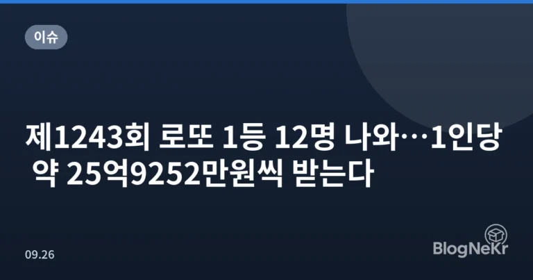제1243회 로또 1등 12명 나와…1인당 약 25억9252만원씩 받는다