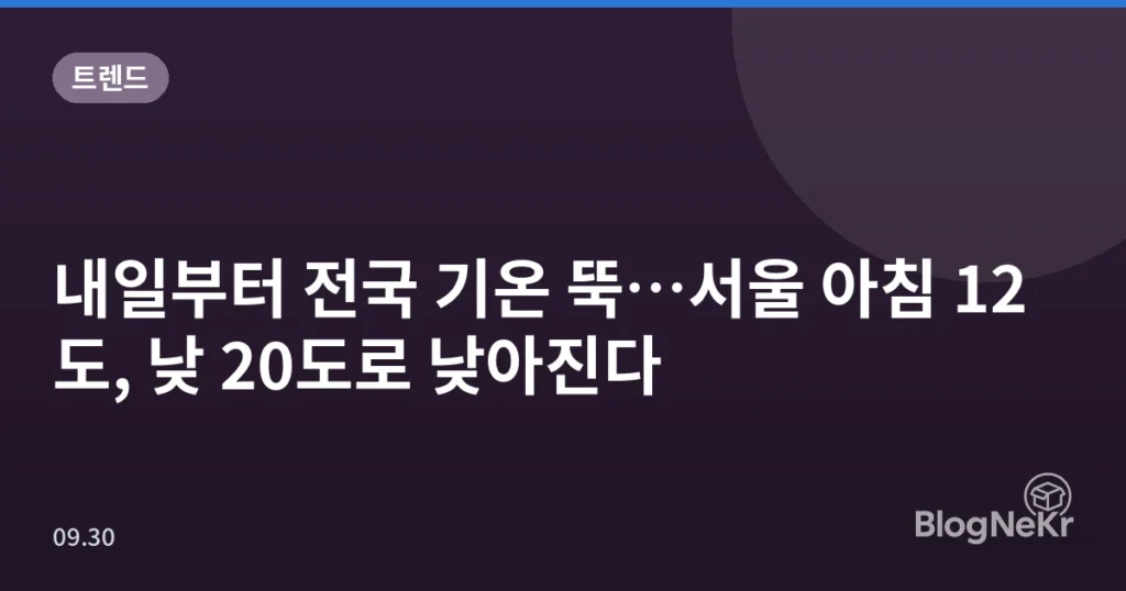 내일부터 전국 기온 뚝…서울 아침 12도, 낮 20도로 낮아진다