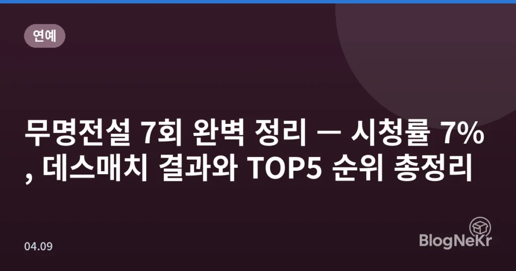 무명전설 7회 완벽 정리 — 시청률 7%, 데스매치 결과와 TOP5 순위 총정리
