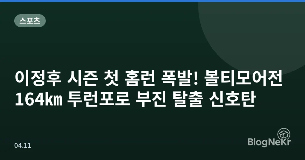 이정후 시즌 첫 홈런 폭발! 볼티모어전 164㎞ 투런포로 부진 탈출 신호탄