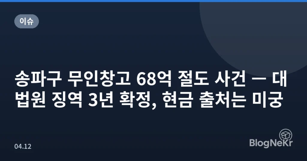 송파구 무인창고 68억 절도 사건 — 대법원 징역 3년 확정, 현금 출처는 미궁