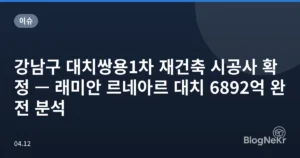강남구 대치쌍용1차 재건축 시공사 확정 — 래미안 르네아르 대치 6892억 완전 분석