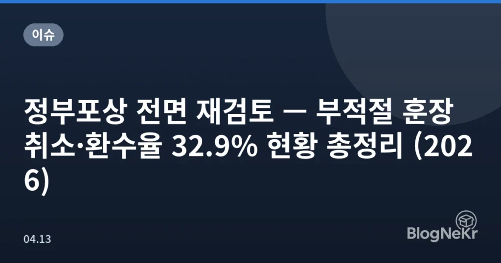 정부포상 전면 재검토 — 부적절 훈장 취소·환수율 32.9% 현황 총정리 (2026)