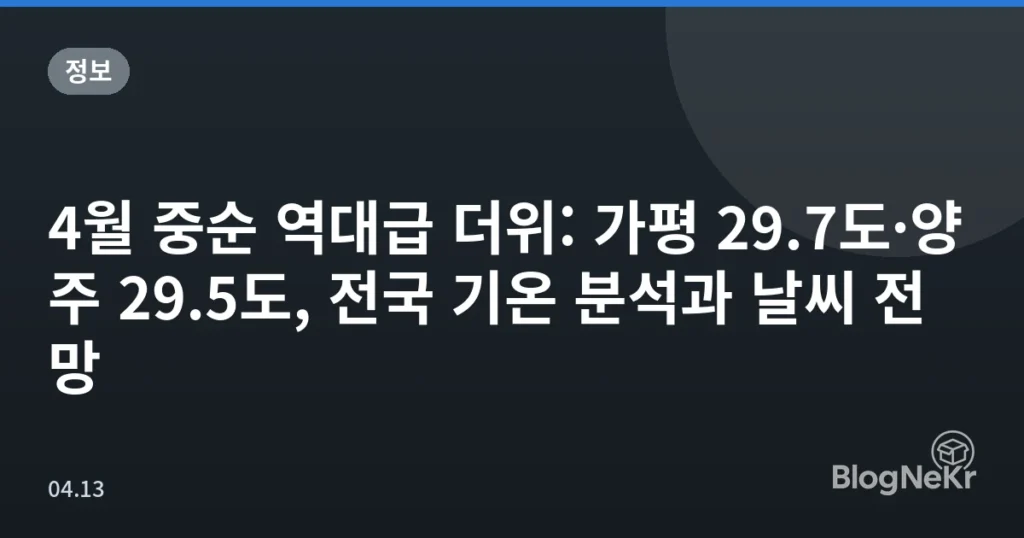 4월 중순 역대급 더위: 가평 29.7도·양주 29.5도, 전국 기온 분석과 날씨 전망