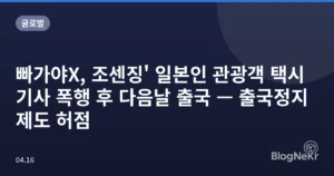 빠가야X, 조센징’ 일본인 관광객 택시기사 폭행 후 다음날 출국 — 출국정지 제도 허점