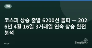 코스피 상승 출발 6200선 돌파 — 2026년 4월 16일 3거래일 연속 상승 완전 분석