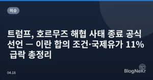 트럼프, 호르무즈 해협 사태 종료 공식 선언 — 이란 합의 조건·국제유가 11% 급락 총정리