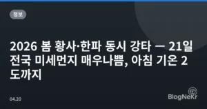 2026 봄 황사·한파 동시 강타 — 21일 전국 미세먼지 매우나쁨, 아침 기온 2도까지
