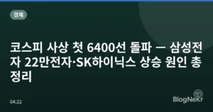 코스피 사상 첫 6400선 돌파 — 삼성전자 22만전자·SK하이닉스 상승 원인 총정리