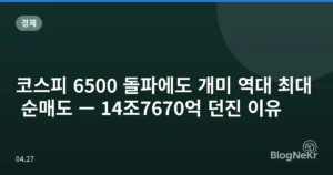 코스피 6500 돌파에도 개미 역대 최대 순매도 — 14조7670억 던진 이유
