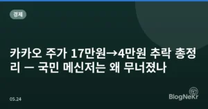 카카오 주가 17만원→4만원 추락 총정리 — 국민 메신저는 왜 무너졌나