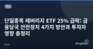 단일종목 레버리지 ETF 25% 급락: 금융당국 안전장치 4가지 방안과 투자자 영향 총정리