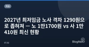 2027년 최저임금 노사 격차 1290원으로 좁혀져 — 노 1만1700원 vs 사 1만410원 최신 현황