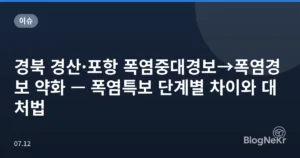 경북 경산·포항 폭염중대경보→폭염경보 약화 — 폭염특보 단계별 차이와 대처법