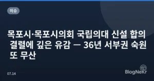 목포시·목포시의회 국립의대 신설 합의 결렬에 깊은 유감 — 36년 서부권 숙원 또 무산