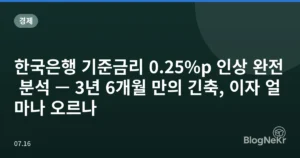 한국은행 기준금리 0.25%p 인상 완전 분석 — 3년 6개월 만의 긴축, 이자 얼마나 오르나