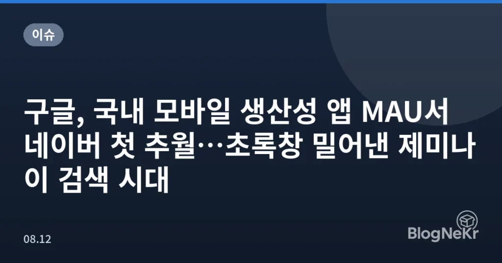 구글, 국내 모바일 생산성 앱 MAU서 네이버 첫 추월…초록창 밀어낸 제미나이 검색 시대