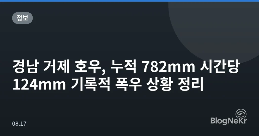 경남 거제 호우, 누적 782mm 시간당 124mm 기록적 폭우 상황 정리