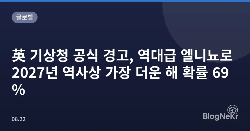 英 기상청 공식 경고, 역대급 엘니뇨로 2027년 역사상 가장 더운 해 확률 69%