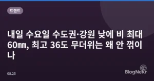 내일 수요일 수도권·강원 낮에 비 최대 60㎜, 최고 36도 무더위는 왜 안 꺾이나