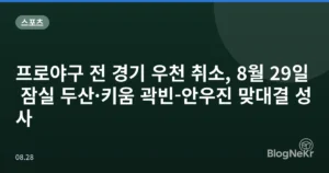 프로야구 전 경기 우천 취소, 8월 29일 잠실 두산·키움 곽빈-안우진 맞대결 성사