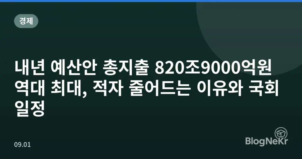 내년 예산안 총지출 820조9000억원 역대 최대, 적자 줄어드는 이유와 국회 일정