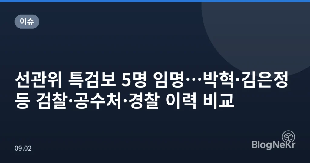선관위 특검보 5명 임명…박혁·김은정 등 검찰·공수처·경찰 이력 비교