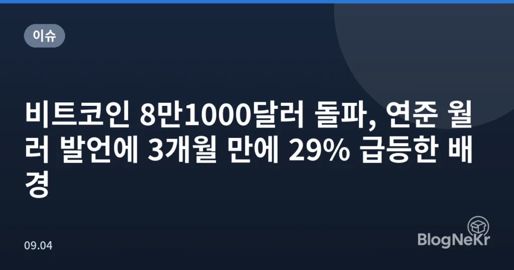 비트코인 8만1000달러 돌파, 연준 월러 발언에 3개월 만에 29% 급등한 배경