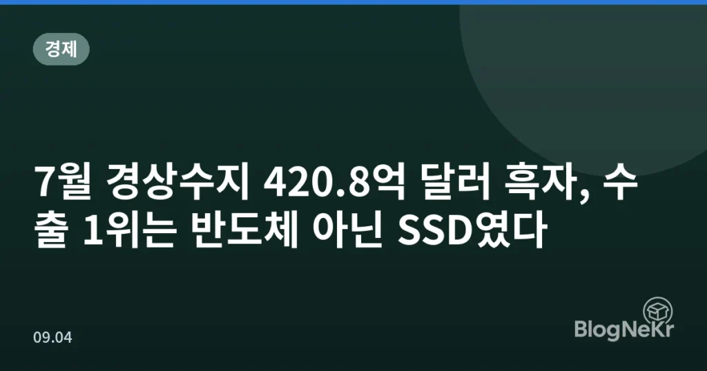 7월 경상수지 420.8억 달러 흑자, 수출 1위는 반도체 아닌 SSD였다