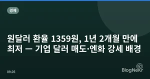 원달러 환율 1359원, 1년 2개월 만에 최저 — 기업 달러 매도·엔화 강세 배경