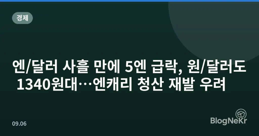 엔/달러 사흘 만에 5엔 급락, 원/달러도 1340원대…엔캐리 청산 재발 우려