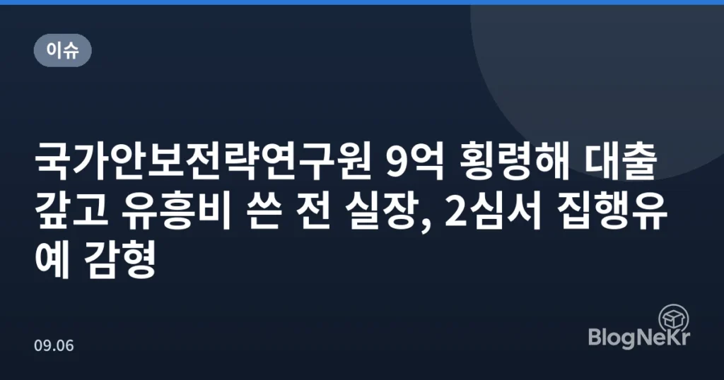 국가안보전략연구원 9억 횡령해 대출 갚고 유흥비 쓴 전 실장, 2심서 집행유예 감형