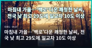 마침내 가을…’백로’다운 쾌청한 날씨, 전국 낮 최고 29도에 일교차 10도 이상