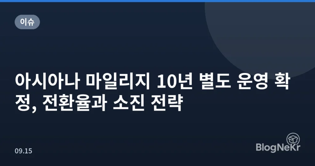 아시아나 마일리지 10년 별도 운영 확정, 전환율과 소진 전략