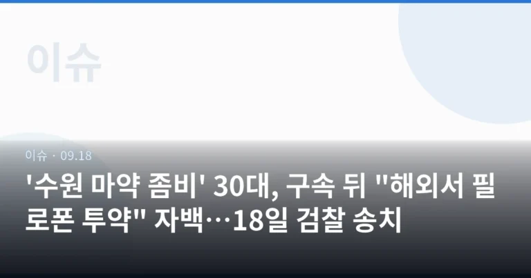 '수원 마약 좀비' 30대, 구속 뒤 "해외서 필로폰 투약" 자백…18일 검찰 송치
