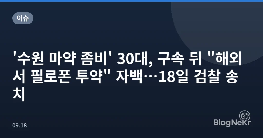 '수원 마약 좀비' 30대, 구속 뒤 "해외서 필로폰 투약" 자백…18일 검찰 송치
