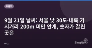 9월 21일 날씨: 서울 낮 30도·내륙 가시거리 200m 미만 안개, 숫자가 갈린 곳은