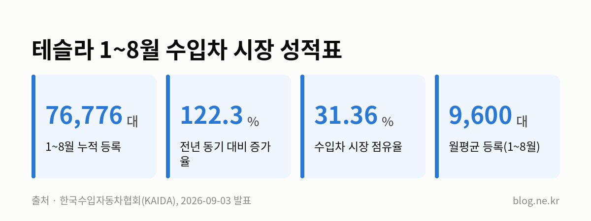 테슬라 1~8월 수입차 시장 성적표 인포그래픽
