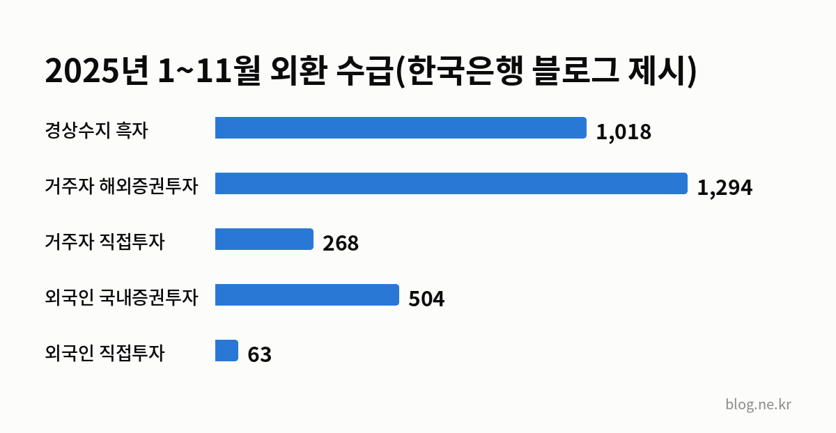 2025년 1~11월 외환 수급(한국은행 블로그 제시) 인포그래픽