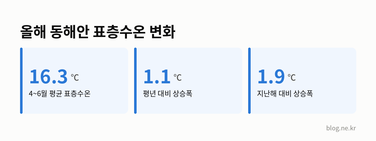 올해 동해안 표층수온 변화 인포그래픽