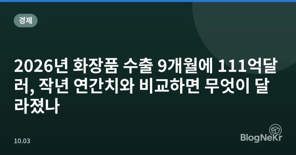2026년 화장품 수출 9개월에 111억달러, 작년 연간치와 비교하면 무엇이 달라졌나