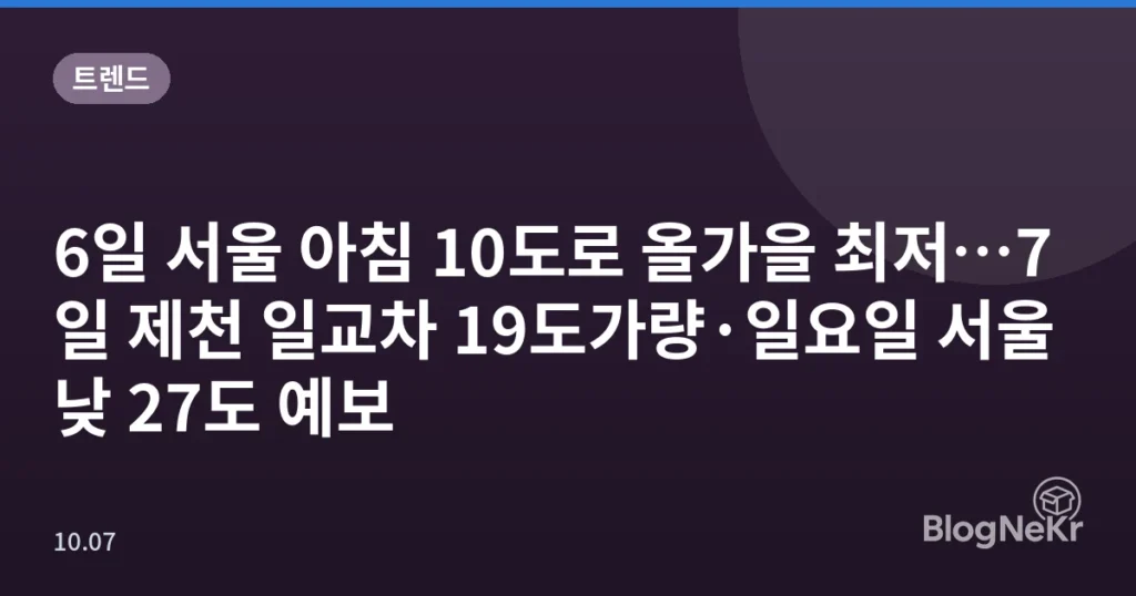 6일 서울 아침 10도로 올가을 최저…7일 제천 일교차 19도가량·일요일 서울 낮 27도 예보
