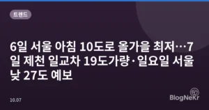 6일 서울 아침 10도로 올가을 최저…7일 제천 일교차 19도가량·일요일 서울 낮 27도 예보