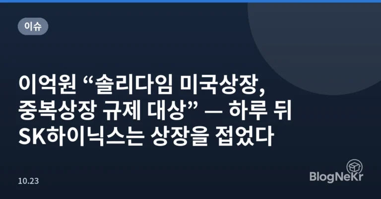 이억원 “솔리다임 미국상장, 중복상장 규제 대상” — 하루 뒤 SK하이닉스는 상장을 접었다