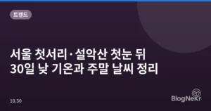 서울 첫서리·설악산 첫눈 뒤 30일 낮 기온과 주말 날씨 정리